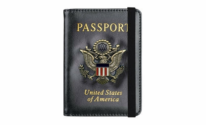 RFID Blocking Leather Passport Wallet With Vaccination Card Slot &