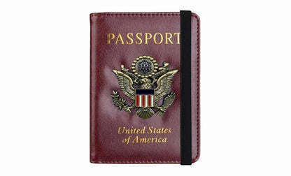 RFID Blocking Leather Passport Wallet With Vaccination Card Slot &