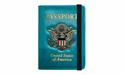 RFID Blocking Leather Passport Wallet With Vaccination Card Slot &