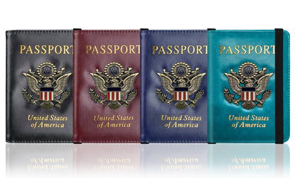 RFID Blocking Leather Passport Wallet With Vaccination Card Slot &