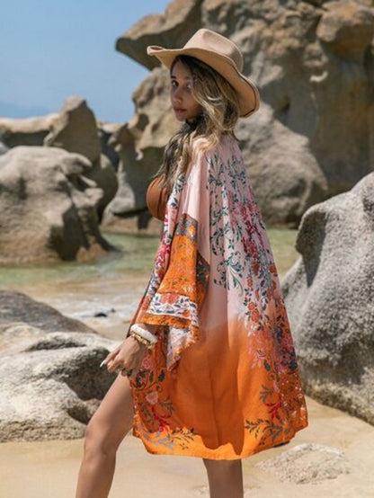 Out of State - Printed Long Sleeve Cover-Up - Open Front Design