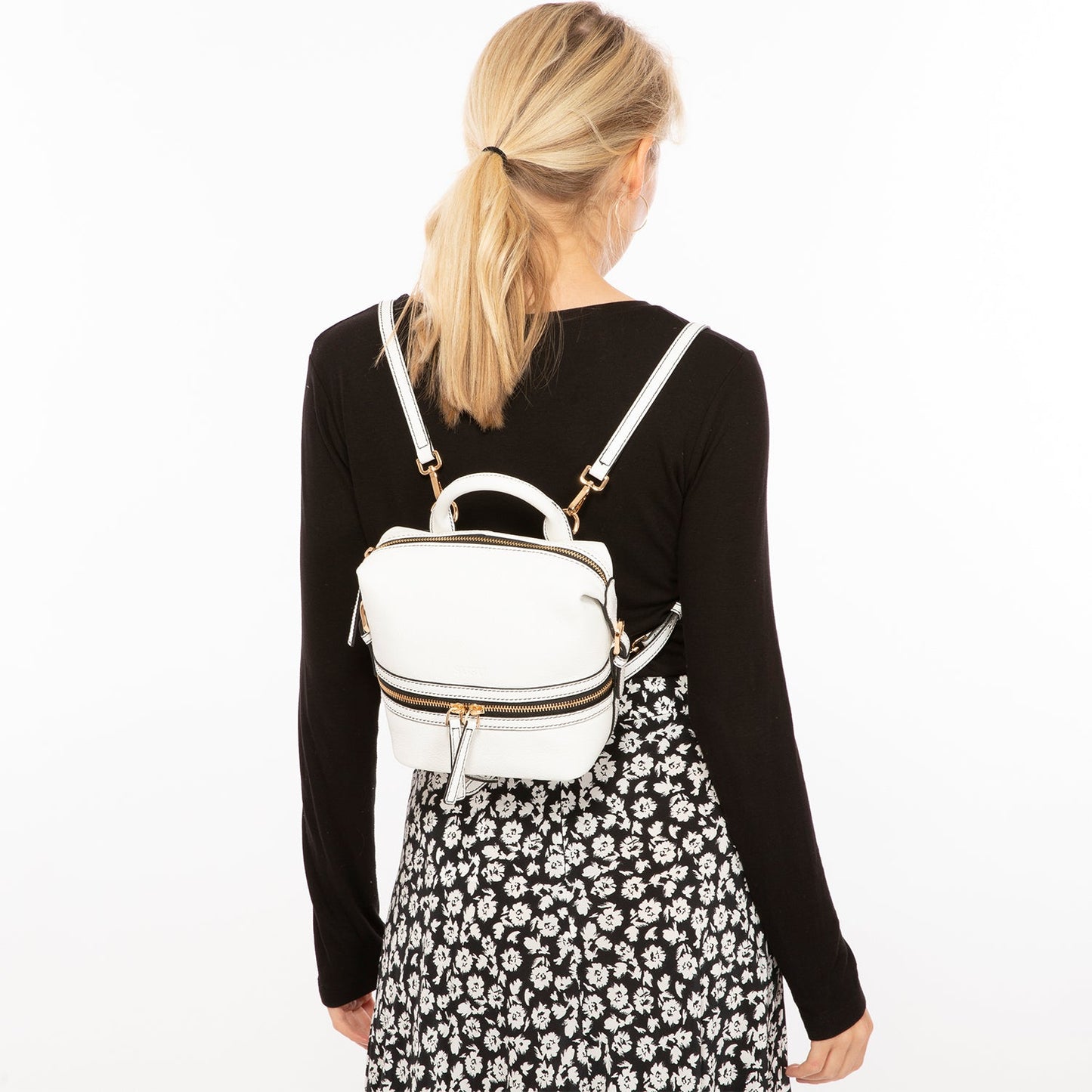 SUSU Leather Backpack for Women  White Purse Convertible Crossbody Bag