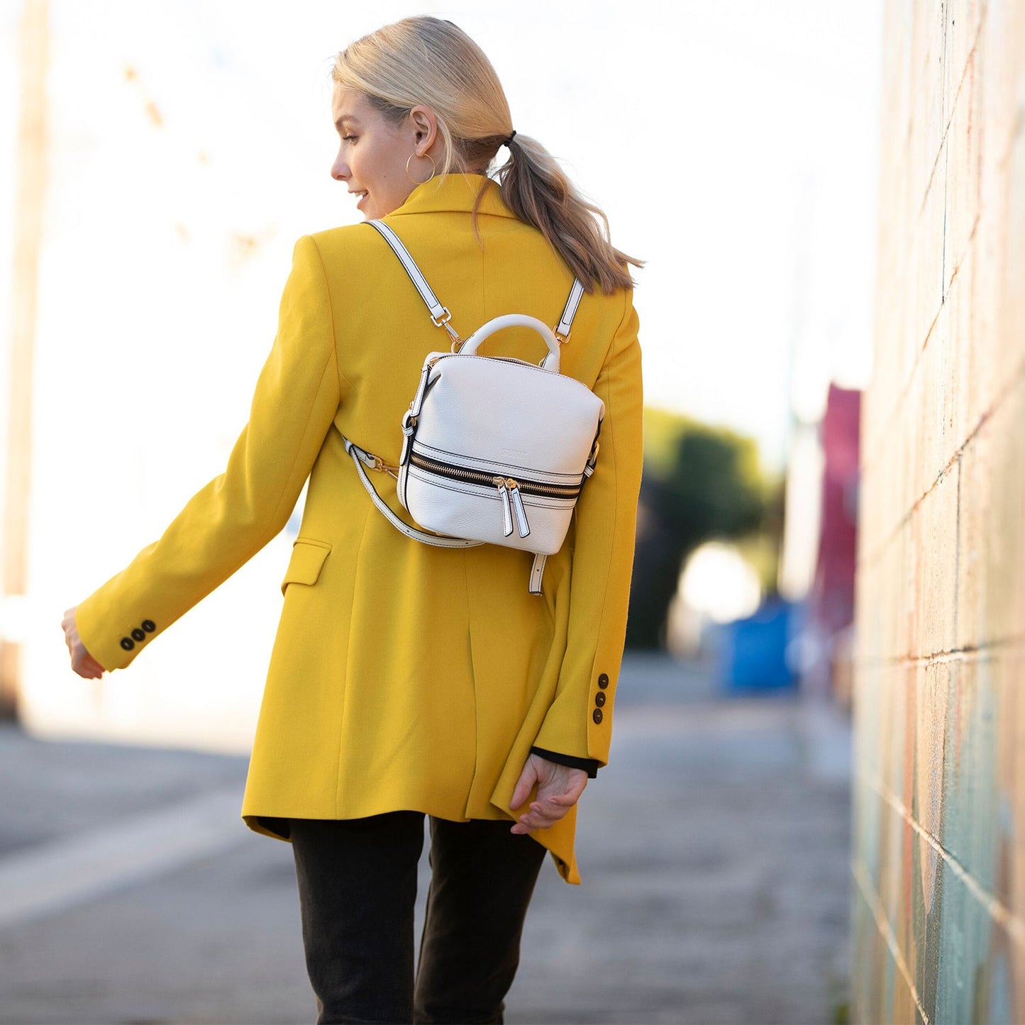 SUSU Leather Backpack for Women  White Purse Convertible Crossbody Bag