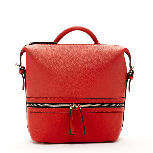 SUSU Red Leather Backpack Purse Convertible Crossbody Bag