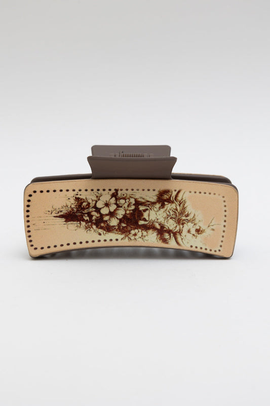 Floral Cow Motif Hair Claw Clip – Rustic Elegance 🌷
