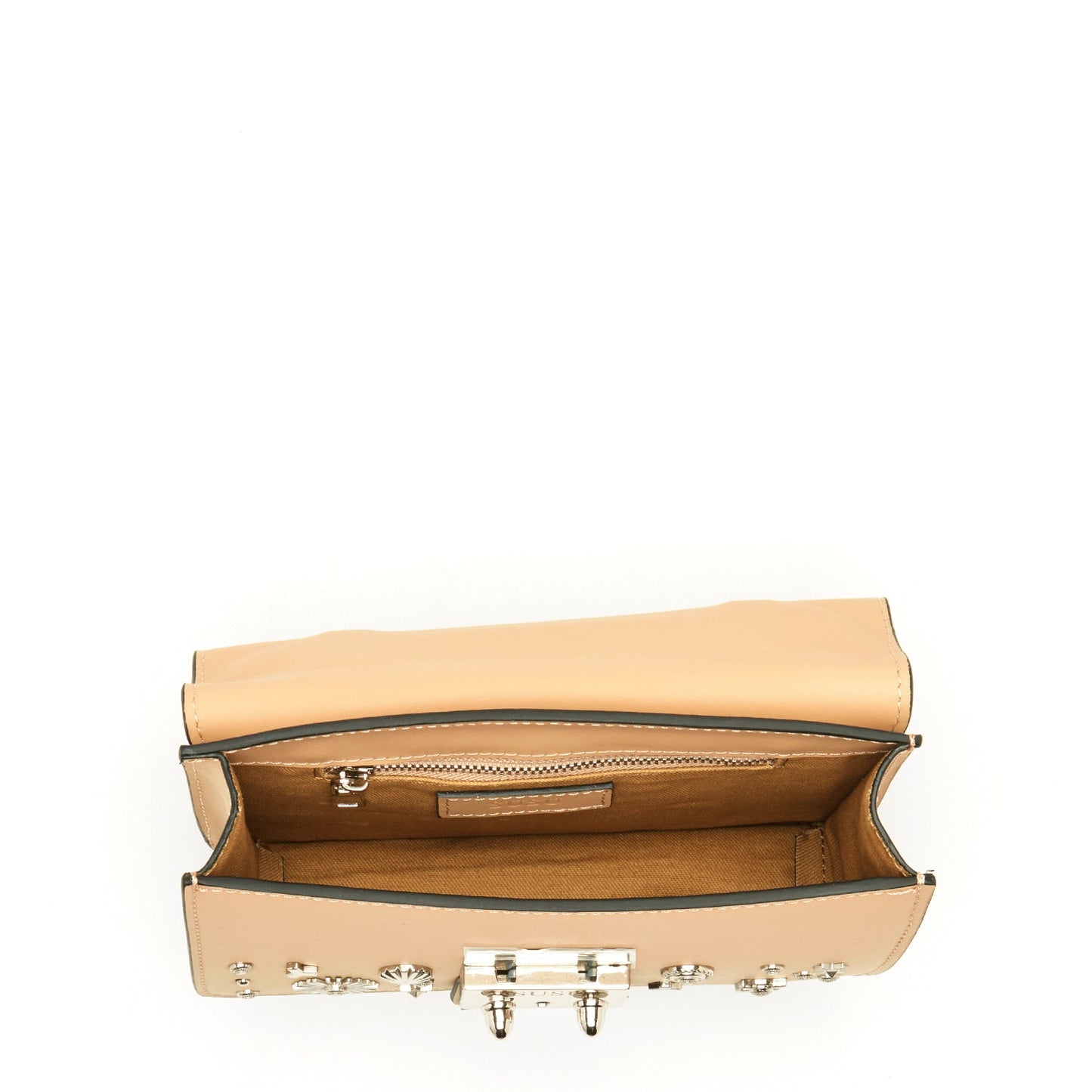 SUSU Small Leather Crossbody Bag Studded Dark Beige Tan Purse  Women's