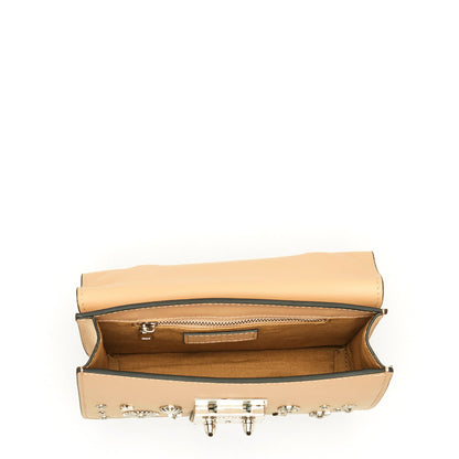 SUSU Small Leather Crossbody Bag Studded Dark Beige Tan Purse  Women's
